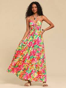 Travachic Vestido de tirantes con espalda anudada con estampado tropical, para primavera y verano, atuendos de verano para mujer, atuendos de playa para mujer, mujeres, primavera de descanso, atuendo de concierto para mujer, bohemio, atuendos de rave, vacaciones tropicales, festival, vestidos de verano románticos para mujer, vestidos bohemios para mujer, vestidos tropicales para mujer, vestidos para mujer, vacaciones, nuevos artículos, vestido para mujer