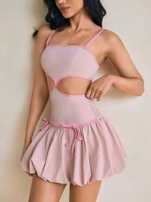 Amiko Pastel Pink Bubble Hem Cutout Smocking Mini Dress Spring And Summer Outfits, Rave, Prom Dress Women Formal Party Dress Women's Dress Women Dresses Short - Pink - View 5
