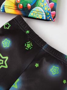 SHEIN GraphicGems 2 Piece Sets Snug Fit Night Wear Kids Young Boy Cartoon Print Glow In The Dark Short Sleeve & Shorts Snug Fit 2-Piece Pajama Set .This Product Requires UV Light Exposure To Glow. - Black - View 6