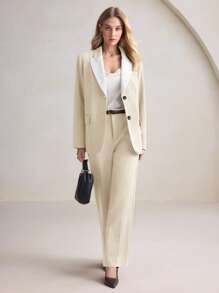 BizChic 2025 Summer New Beige Straight High Waist Women's Suit Pants, Business Casual Daily Commute, Elegant Beach Resort, Suitable For Wedding, Country Music Festival, Brunch, Airport, 210S Vintage Stockholm Style American Independence Day - Apricot - View 5