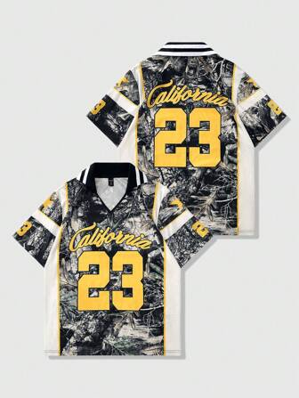 Prep Men's Jersey Camo Slogan Print Polo Shirt, Suitable For Daily Wear Spring/Summer