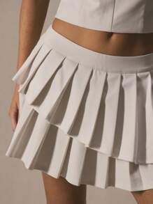 MUSERA Low Rise Two Layer Pleated Micro Mini Skirt Summer Cute Vacation 90's Y2k - White - View 5