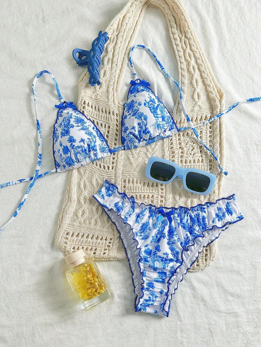 Swim Mod Women's Flower Hem House Flower Bikini Set For Summer Beach Vacation - Yellow - View 1