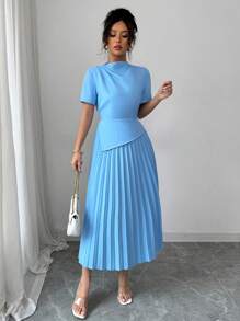 Elenzga 女士德比赛马图案百褶系带连衣裙，适合春夏季通勤和度假穿着