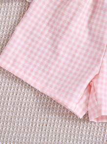 2pcs Girls Plaid Shorts And Short Sleeve Casual Comfortable Leisure Wear Set, Pink - Pink - View 5
