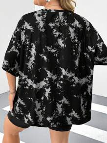 SHEIN CURVE+ 大码灰色扎染落肩短袖 T 恤（随机扎染）