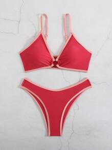 Vacation Beach Contrast Trim Bikini Set For Summer - Multicolor - View 5