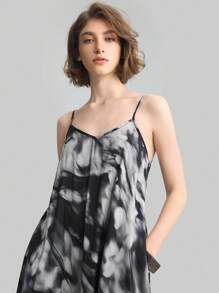Ontre 2025 春夏女士扎染印花休闲宽松吊带连衣裙，适合节日、音乐节、毕业典礼 - 黑與白 - 查看 4