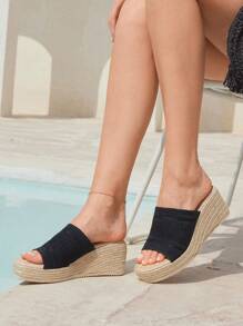 Styleloop Women Hemp Rope Thick Bottom Wedge Sandals, Bohemian Style For Summer Wear