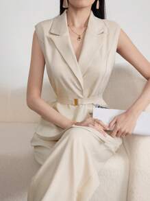 Modelyn 女式系带无袖锥形腰西装，搭配西装裤，春夏 - 杏色 - 查看 6