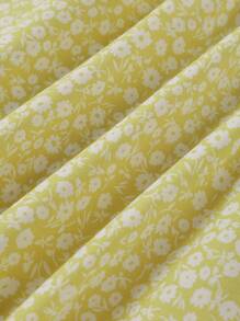 SHEIN LUNE Áo cánh tay bèo nhún hoa cỡ lớn cho nữ - Màu vàng - Xem 5