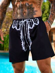 Surfspeed Men's Casual Patterned Beach Shorts, Simple & Fashionable For Daily Wear - Black - View 3