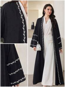 Al Najma Simple Loose Embroidery Long Sleeve Robe, Casual Everyday Wear, Modest Abaya - Black - View 1