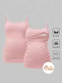 SHEIN Maternity Sleeveless Nursing Camisole - Baby Pink - View 1
