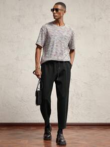 AKNOTIC Business Casual 男士针织宽松哈伦裤，休闲抽绳运动裤，适合秋冬季，日常穿着带金属标志，上学 - 黑色 - 查看 6