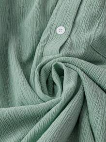 SHEIN Unity Áo sơ mi cài nút rộng rãi màu trơn cỡ lớn, mùa hè - màu xanh lá - Xem 5