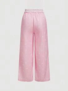 SHEIN MOD Pantaloni taglia comoda con vita regolabile in rosa, fantasia a nodo bianco, effetto bicolor, con tasche in pizzo