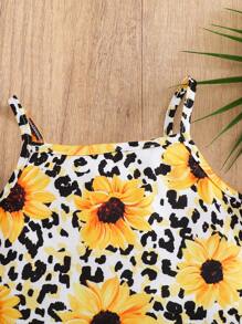 SHEIN 2件套年轻女孩时尚休闲猎豹印花服装 - 黃色 - 查看 4