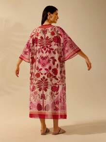 CAJUNI Women's Boho Tropical Print Vacation Casual Summer Beach Cover Up Kimono, Holiday, Vacation Woman, Festival, Country Concert