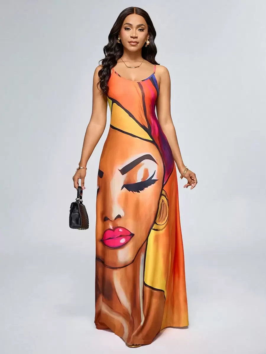 Lyxana Women Printed Casual Vacation Style Spaghetti Strap Dress For Spring And Summer Maxi Women Outfit