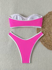 SHEIN Swim 2 Stücke Damen Zweiteiler Kontrast Farbe Träger Bikini Set, lässiger Urlaubsbadetextilien - Verschiedenfarbig - Übersicht 6