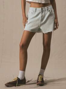 MUSERA Mid Rise Denim Shorts Spring Summer Cute Vacation 90's Y2k Al Fresco Ibiza Streetwear Back To School Casual Everyday Chic - Light Wash - View 1