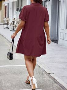 Plus Size Puff Sleeve Single Breasted Short Layered Dress