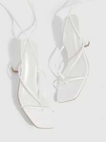CUCCOO SZL Square Toe Strap Lace-Up High Heel Sandals - White - View 5