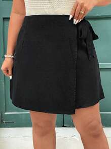 SHEIN Frenchy Plus Size Casual Holiday Asymmetrical Hem Tie-Up Skirt