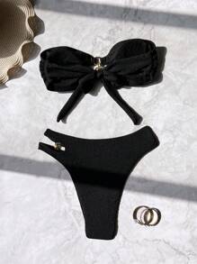 Swim SXY Women Sexy Halter Cut Out Back Bikini Set Swimwear, European Style Beachwear Summer Outfit - Black - View 5