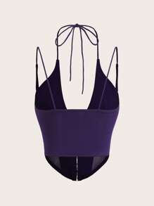 Sweetina Camiseta de tirantes con inserto de malla y cierre de corchete frontal en blanco - Morado - Ver 2