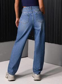 EURMUSE WOMEN HIGH WAIST STRAIGHT JEANS - Light Wash - View 2