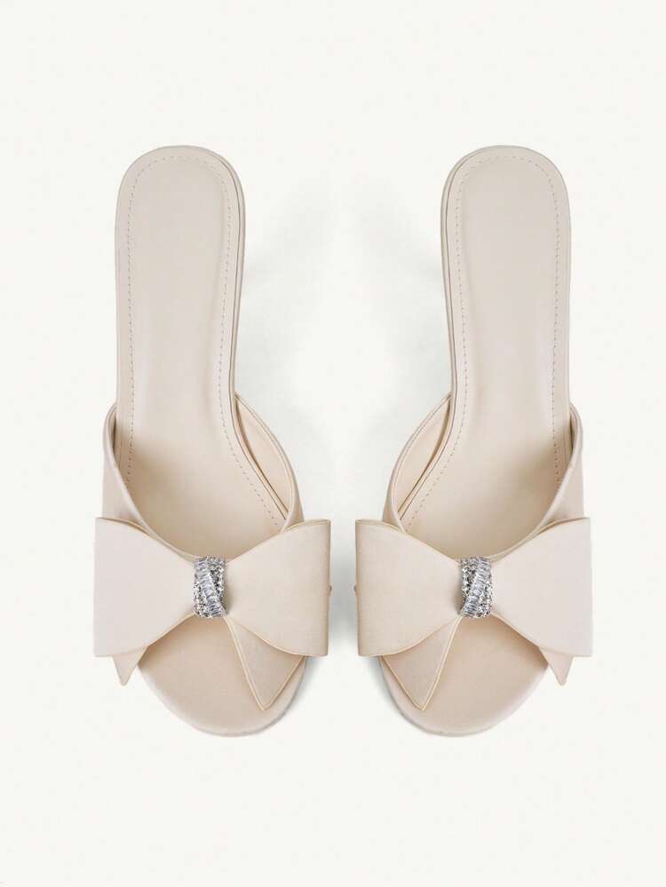 CUCCOO CHICEST Women's Elegant Peep Toe Crystal Bow Embellished Wedge High Heel Sandals, Sweet Romantic Faux Leather Ladies Slip On Shoes, Suitable For Summer Wedding, Party, Tea Date, Holiday