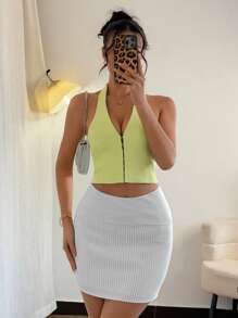 SHEIN Unity Spring/Summer Ladies Striped Low Waist Bodycon Mini Skirt - White - View 5