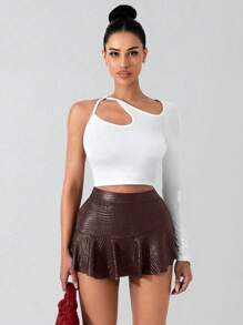 Zolique New Design Women's Burgundy Textured Leather Skirt Pants
