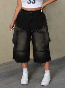 SHEIN ICON Jeans en denim casual grande taille, tenue de tous les jours - Noir - Voir 6