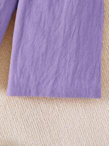 女婴夏季可爱纯色度假荷叶边吊带背心和裤子两件套 - 紫色 - 查看 5