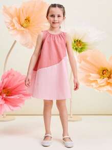 SHEIN 年轻女孩无袖宽松 A 字粉色连衣裙，度假风格，场合，婚礼 - 粉色 - 查看 5