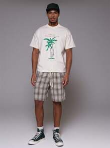 Musero Men All Over Checkered Style Cargo Pocket Shorts Elasticated Waistband Drawstrings Winter - Multicolor - View 1