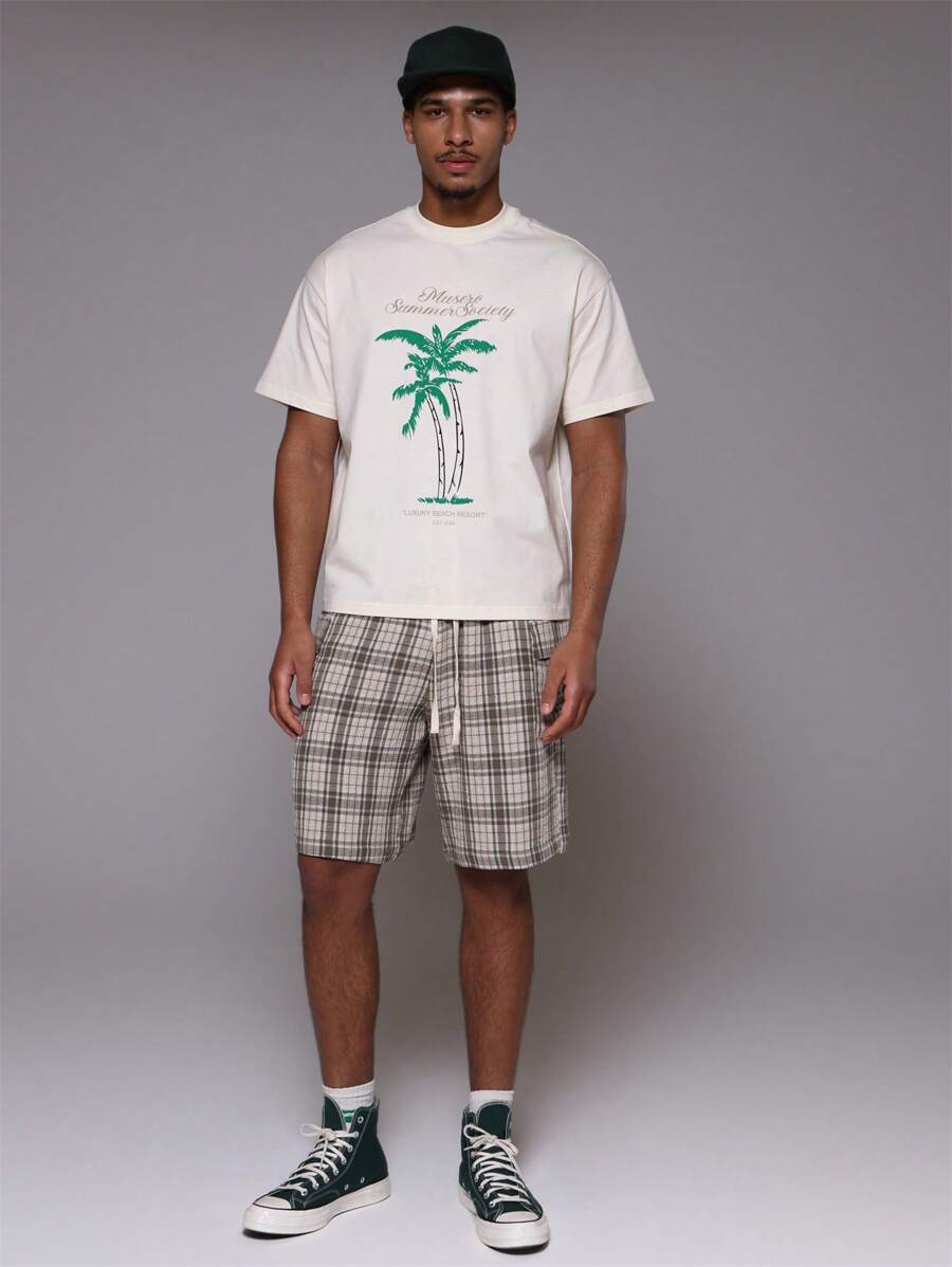 Musero Men All Over Checkered Style Cargo Pocket Shorts Elasticated Waistband Drawstrings Winter - Multicolor - View 1