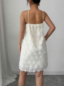 Elenzga Vestido corto slip con plumas en color beige para mujeres - Beis - Ver 2