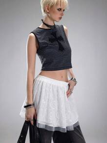 SHEIN EZwear Váy mini ren bồng bềnh dạo phố thường ngày lễ hội âm nhạc dành cho nữ mùa hè - trắng - Xem 3