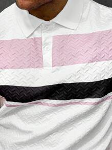 Manfinity CasualCool Men's Casual Colorblock Textured Short Sleeve Commuter Jacquard Polo Shirt , Polo Shirt For Men , - Multicolor - View 4