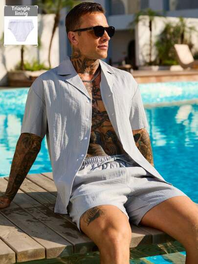 Horizaway 男士休闲度假装，短袖上衣和短裤，简约时尚，适合日常穿着