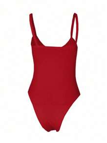 INAWLY Plus Size Solid Color Tight Backless Spaghetti Strap One-Piece Bodysuit