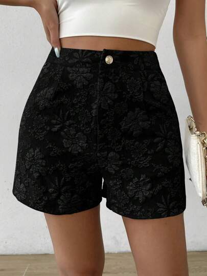 Lunelith SHEIN Lunessa Pantalones cortos holgados con estampado de jacquard floral para mujer