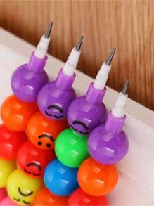 5pcs Cute Smiling Face Wooden Pencils, Packaged In Random Pattern Bags, No Sharpener Needed Back To School - Multicolor - View 2