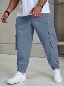 Manfinity Homme Plus Size Men's Casual Drawstring Waist Cargo Pants - Baby Blue - View 4