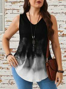 EMERY ROSE Plus Size Gradient V-Neck Casual Tank Top, Summer - Black - View 3