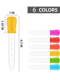 SHEIN 6pcs Liquid Pipettes Droppers Silicone 5ml Clear Medicine Eye Dropper For Kids With Bulb Tip & Clean Brush For Candy Mold, Gummy Bear, Gelatin Maker, Oil Science, Crafts Projects Pipette Droppers For Transferring Liquid, Medicine, Eye/Ear Drops, Science Laboratory Use